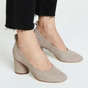 Tory Burch Womens 7 Therese 65MM Suede Pumps Heels Dust Storm Leather Ballet